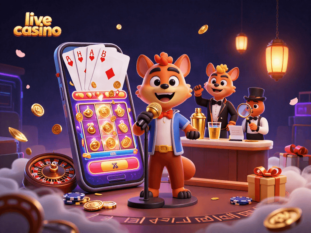 Experience thrilling gameplay at a vibrant live casino with hyenas engaging in entertainment.