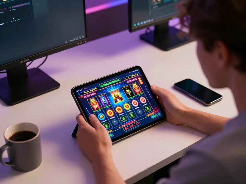 Pemain terlibat yang merencanakan permainan online mereka dengan aplikasi tjroeng di tablet.