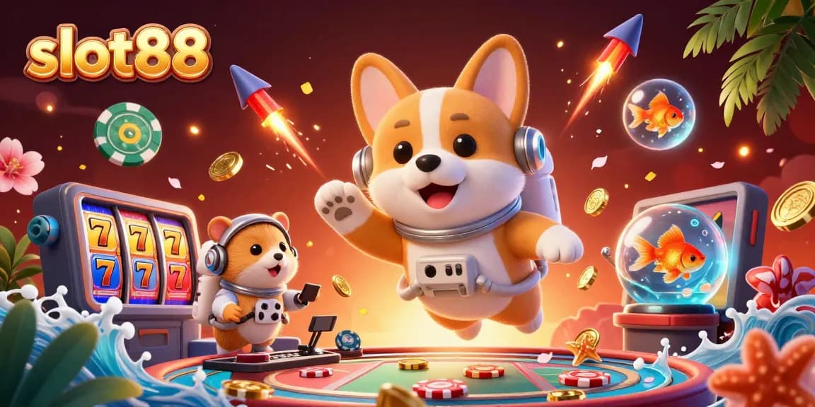 Permainan slot88 dengan jackpot menggiurkan dalam ilustrasi kasino luar angkasa yang menyenangkan.