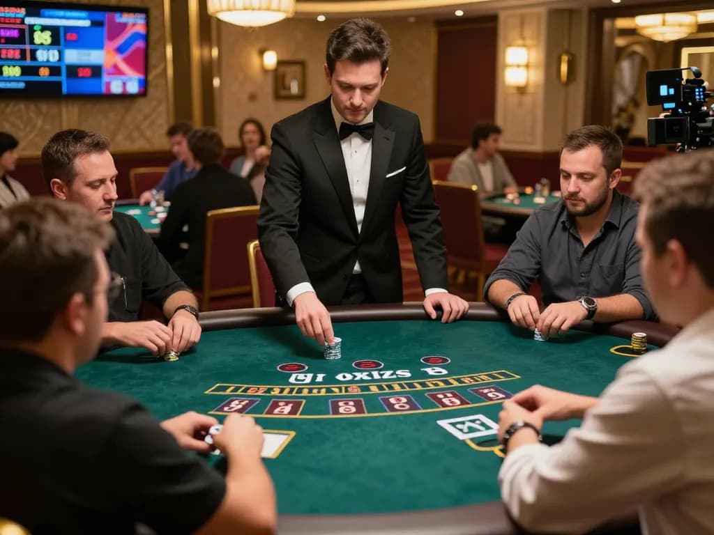 Players strategizing during an engaging blackjack session at 8xbet, showcasing vibrant live dealer interaction.