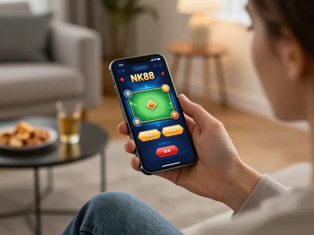 Engaging gameplay on NK88 app highlighted on a smartphone within a cozy home environment