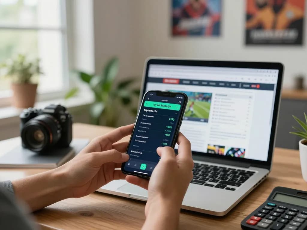 Engaging smartphone sports betting moment focusing on tỷ lệ nhà cái for real-time betting.