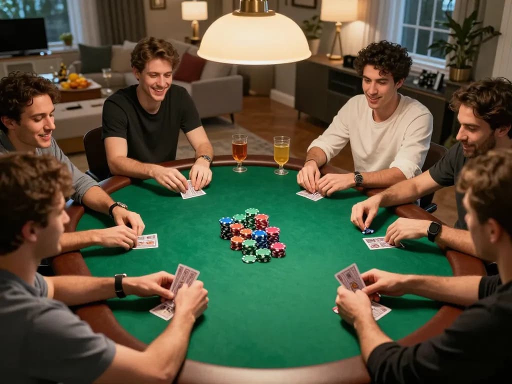 Players enjoying a poker game night with non gamstop platforms, showcasing strategy and camaraderie.