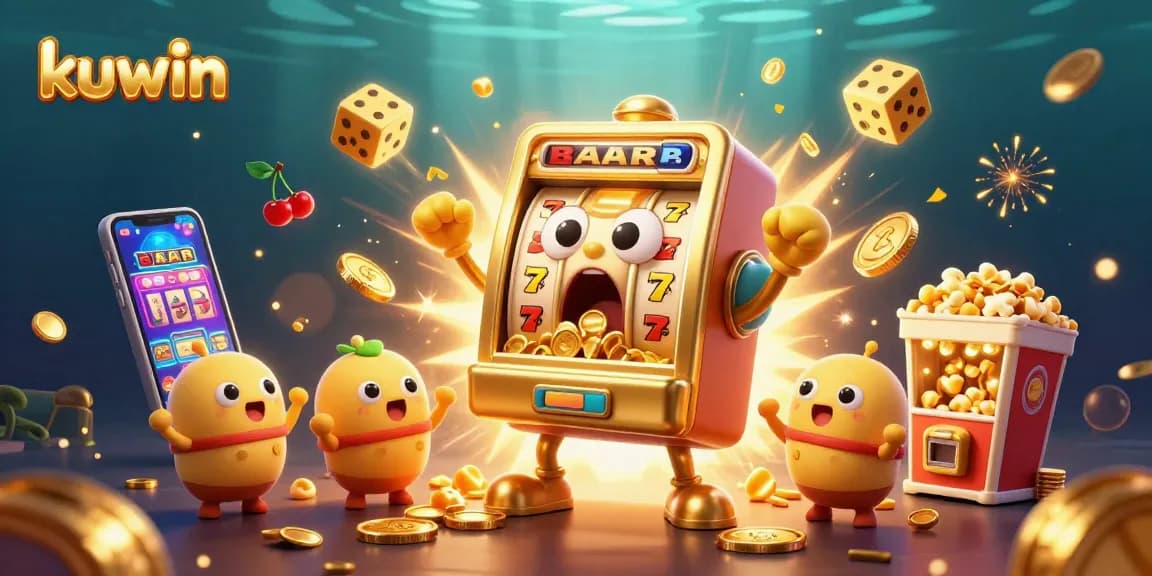 Kuwin slot machines celebrate a jackpot win with coins pouring, illustrating casino excitement.