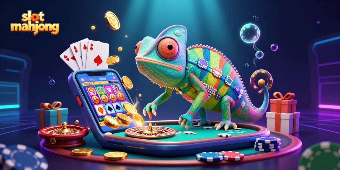 Engage in slot mahjong with colorful reels and vibrant casino elements, showcasing dynamic gaming excitement.