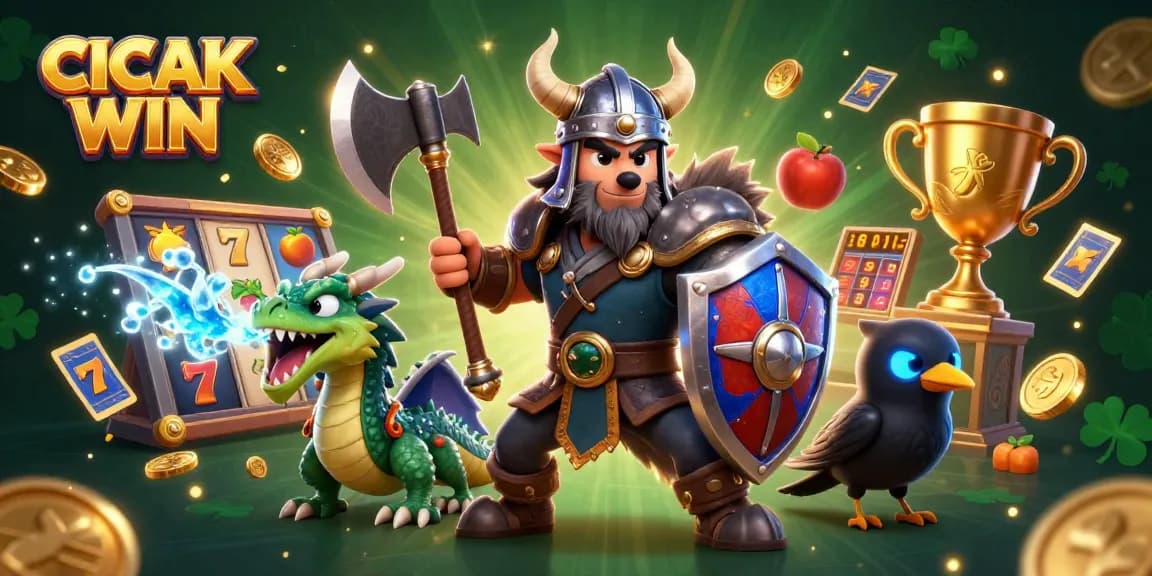 CICAK WIN brings players a rich slot gaming experience with a Viking warrior, fierce dragon, and shimmering coins.