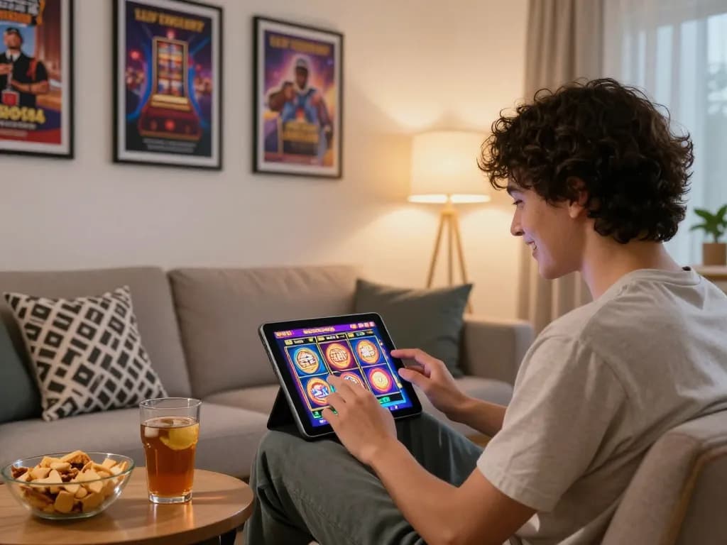 Experience the thrill of bet88 with online slots in a cozy home gaming setup.