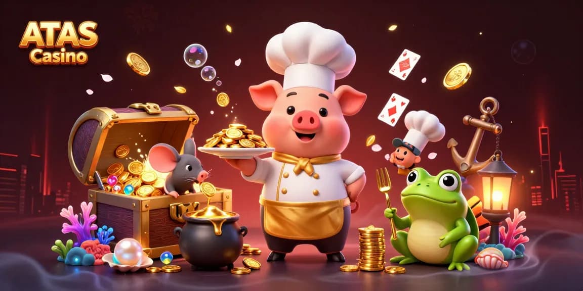Experience the thrill of ATAS Casino with vibrant 3D characters and dynamic casino elements in a rich underwater scene.