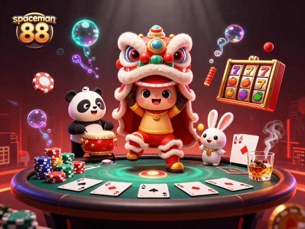Experience the thrilling action of spaceman 88 featuring a lively lion dance and dynamic poker gaming elements.