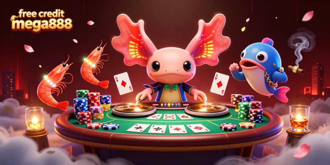 Engage with vibrant free credit mega888 in a lively underwater casino scene with dynamic characters and elements.