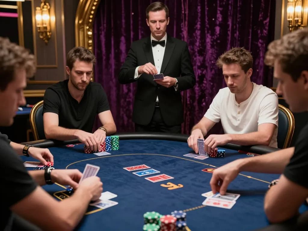 Engaged players strategizing their next move during a high-stakes poker game at uk88 com casino.