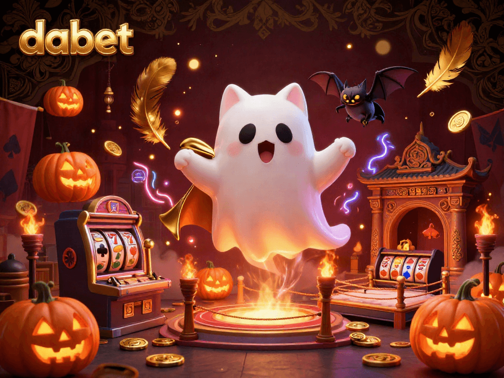 Những khoảnh khắc ma quái thú vị với dabet, mèo ma ác, và những biểu tượng poker trong sòng bạc ma quái.
