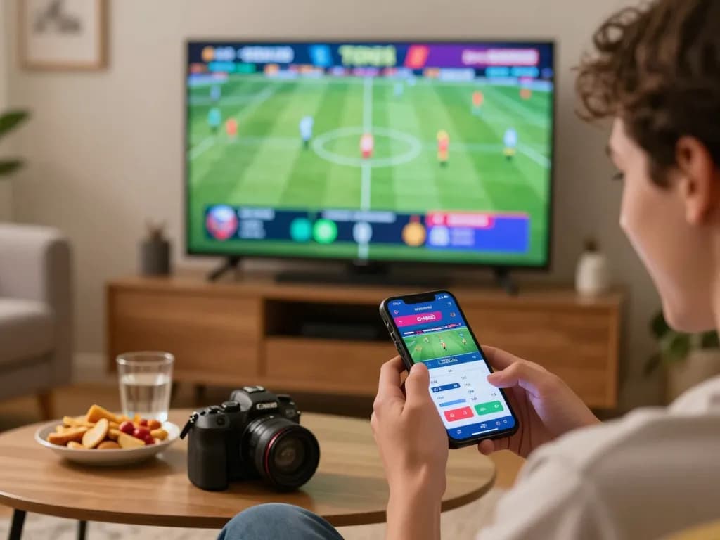 33win user placing bets on a mobile app in a cozy home setting during a sports game.