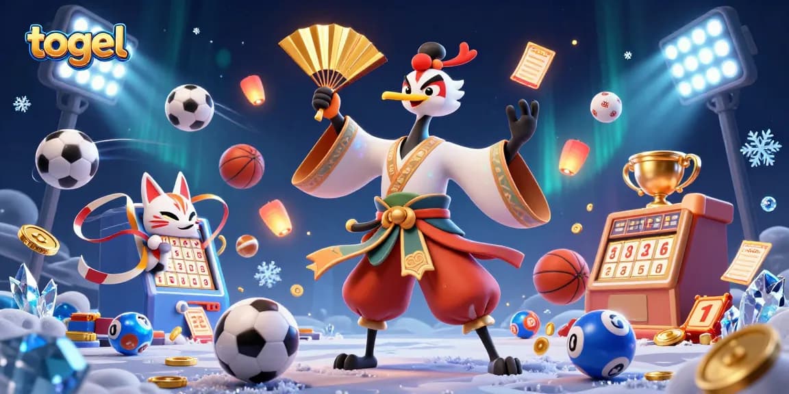 Togel players winning big with an exciting lottery scene filled with animated characters and festive elements