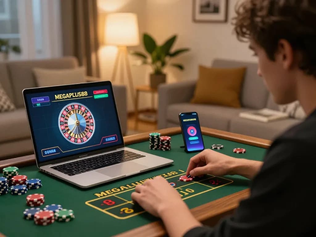 Engaged player using megaplus88 online casino app for live roulette gameplay with strategic focus.