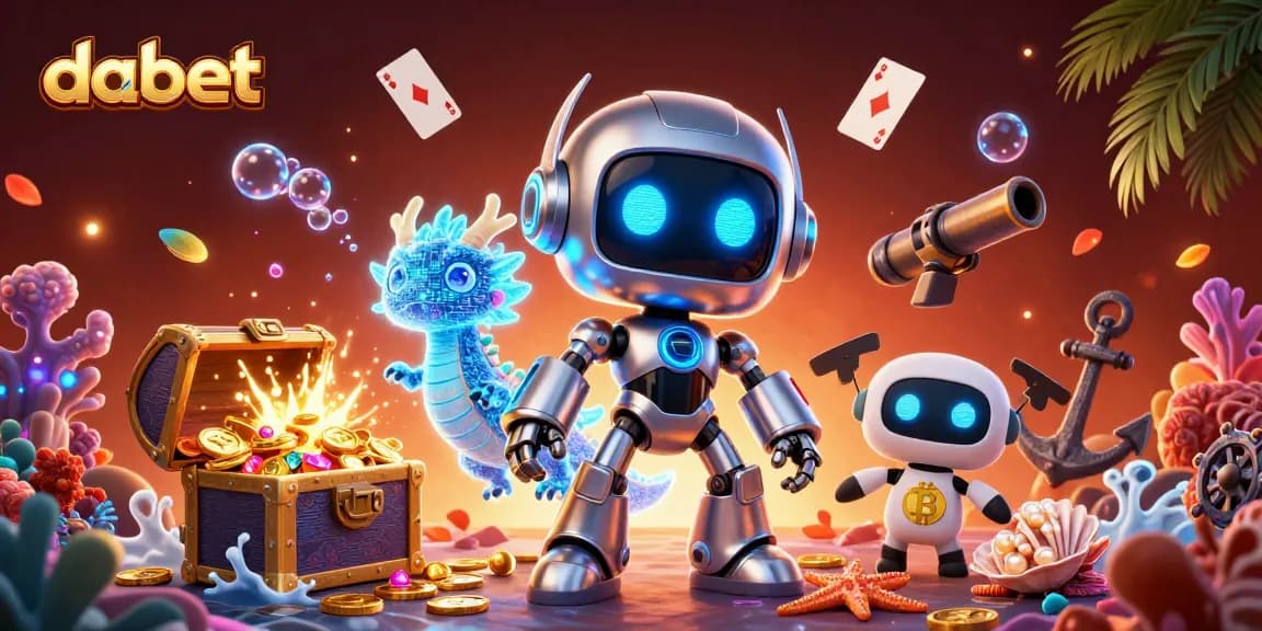Engage with dabet's thrilling casino adventure featuring a vibrant 3D cyberpunk scene filled with treasure.