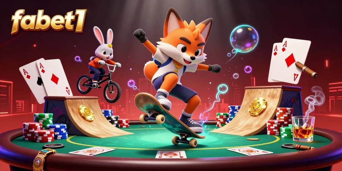 Experience fabet1 gaming with a vibrant scene of fox and rabbit characters in action.
