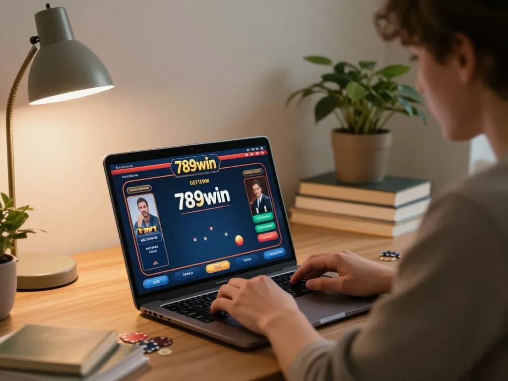 Engaging in 789win online poker gameplay from the comfort of home, immersed in strategy and fun.