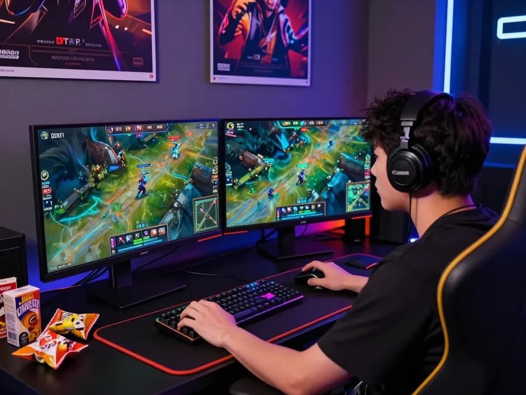 Immersive Dota 2 betting scene with a gamer analyzing odds at https://gglbetsg.org/dota2-betting/ while watching a live match.