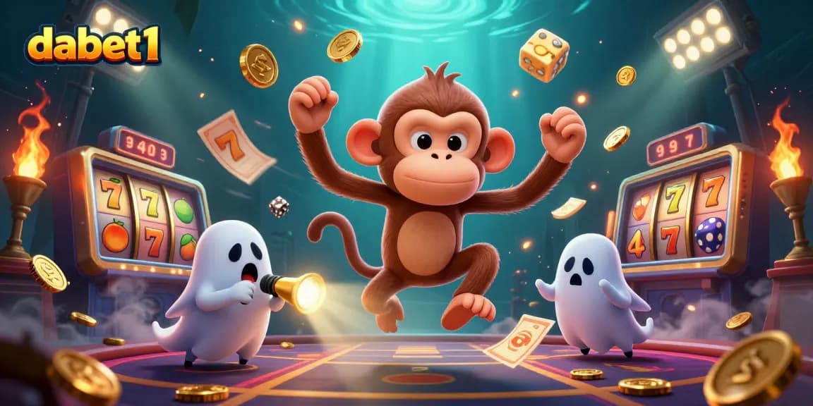 Experience thrilling gameplay with dabet1 as the monkey juggles golden casino treasures.