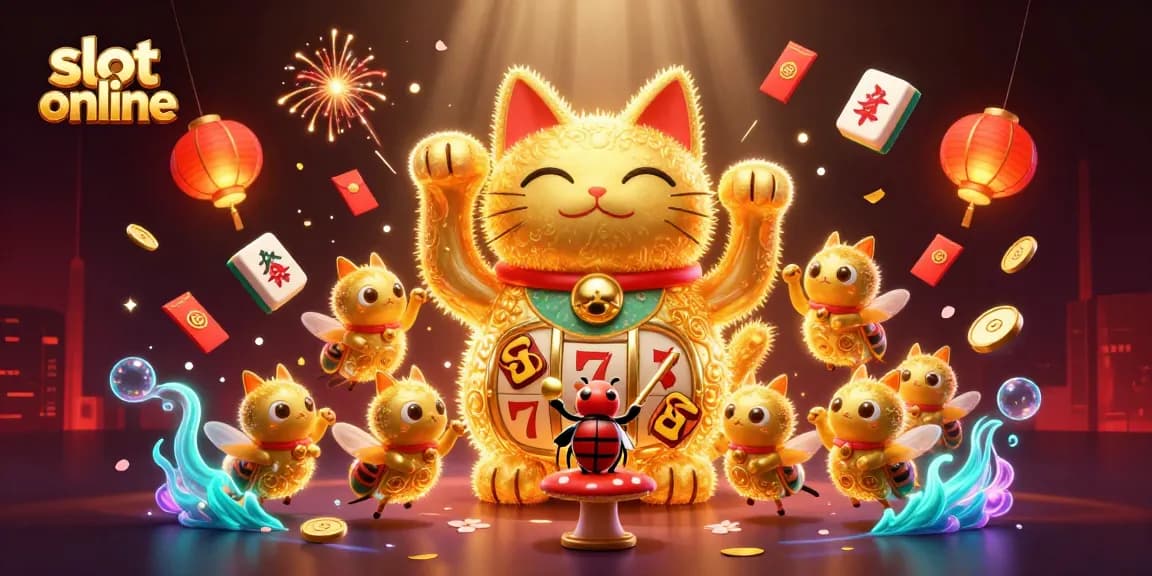 Raih kemenangan dengan slot online yang penuh warna dan elemen menarik dalam ilustrasi 3D.