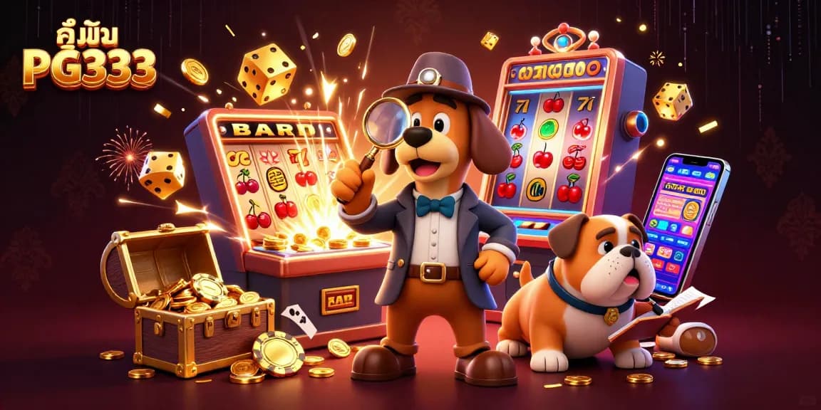 Engaging scene showcasing คู่มือ PG333 with a detective examining a poker chip surrounded by casino elements.