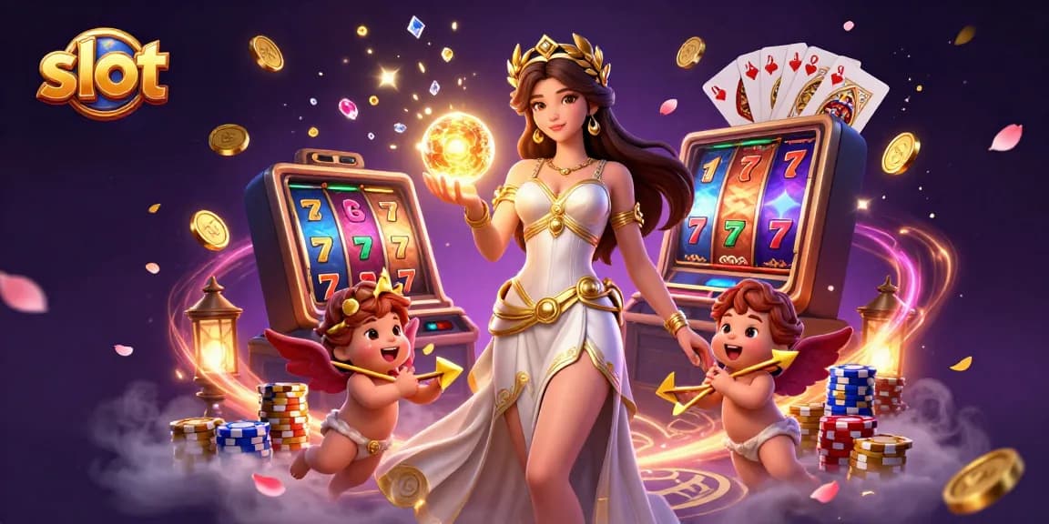 Spin exciting slot reels and golden coins with a Grecian goddess in a vibrant casino scene