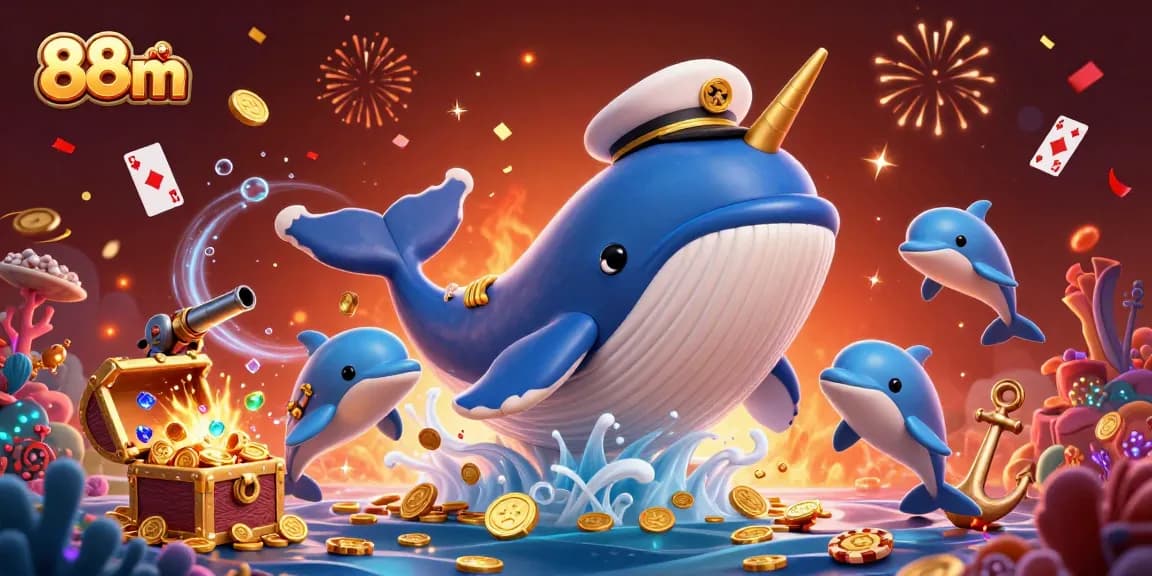 Engage with 88m casino thrill as the whale breaches through coins with poker chips and treasure