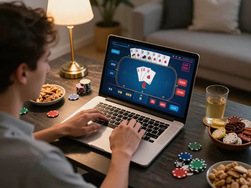 Engaging moment at credit card casinos with online gaming on laptop, showcasing the excitement.