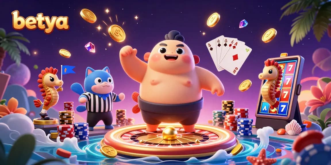 Betya's vibrant underwater casino scene featuring a fugu and catfish surrounded by gambling elements.