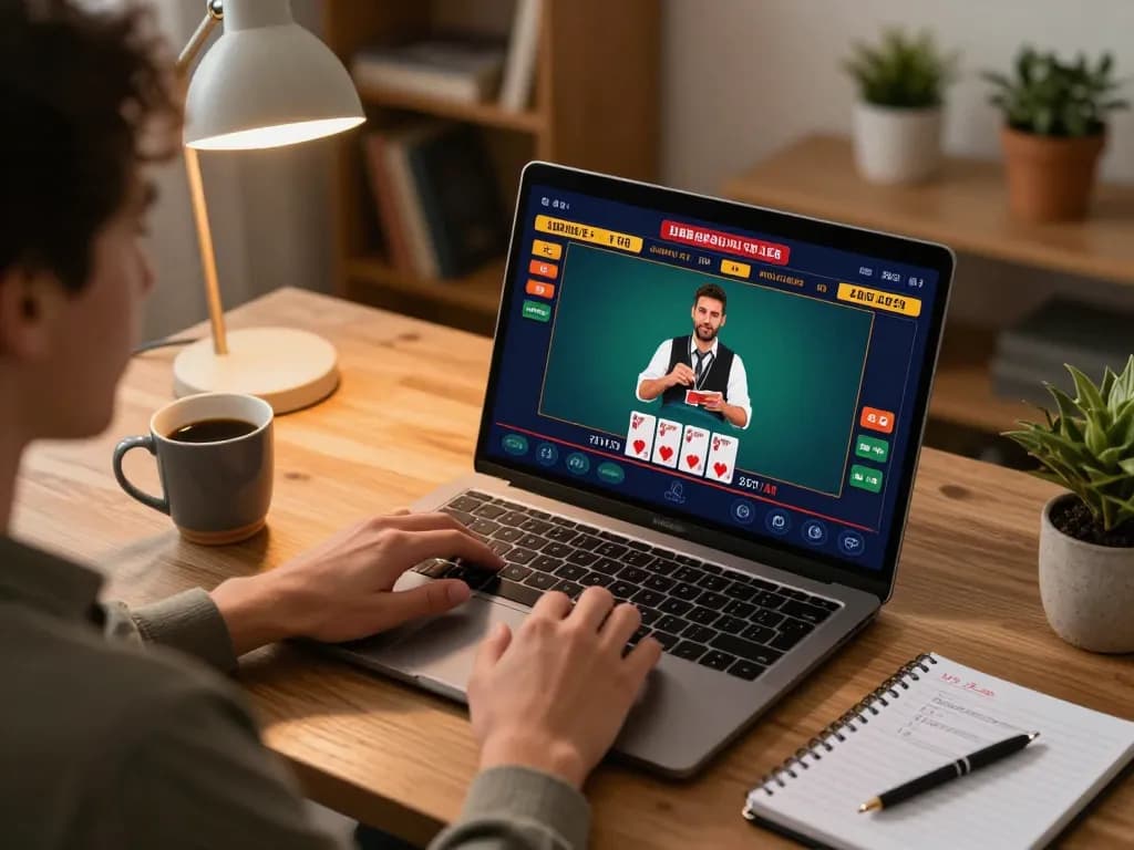 Player engaging in live dealer blackjack at home, showcasing the LC88 online casino experience.