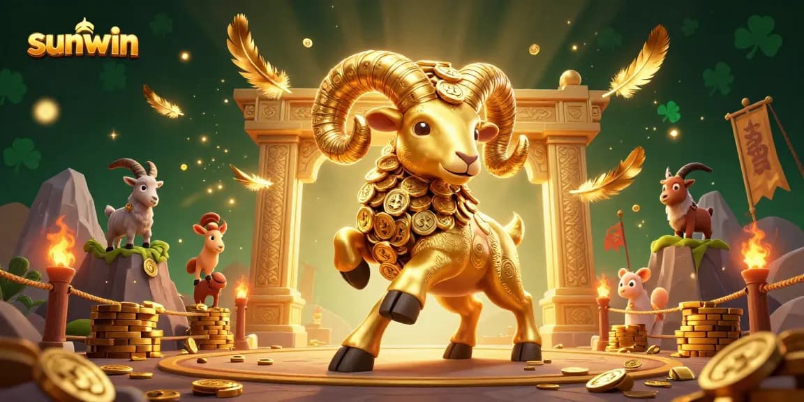 Experience the excitement of sunwin with a charging golden ram at an Asian-themed casino.