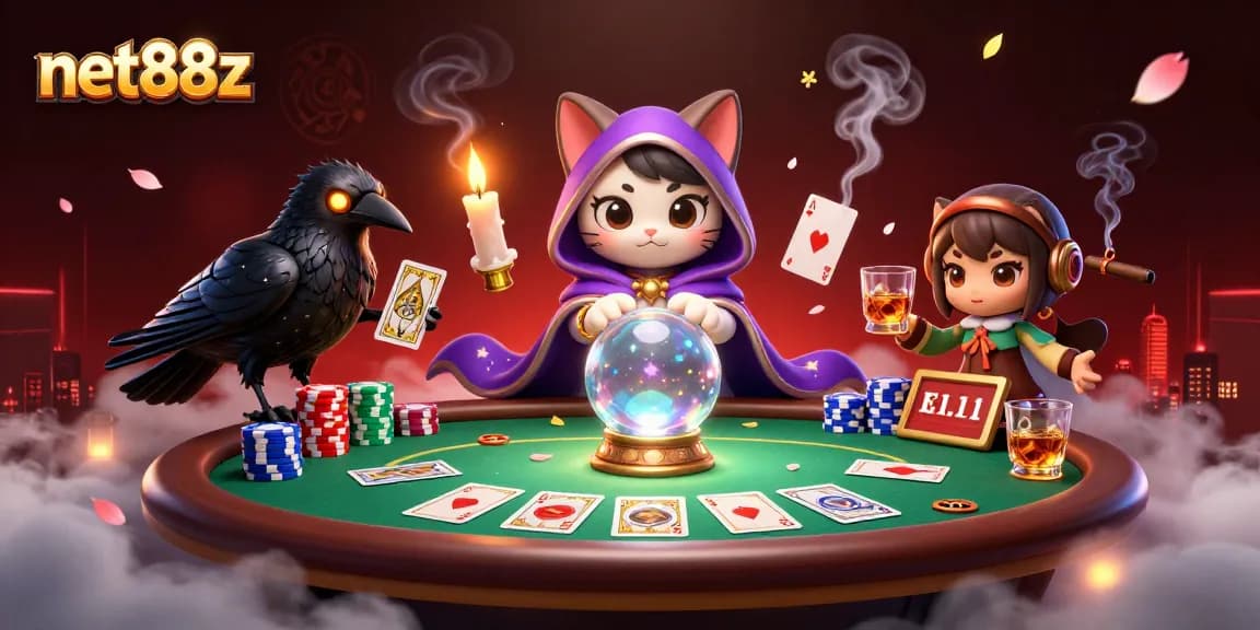 Experience net88z's captivating poker scene with mystical characters and rich casino elements.