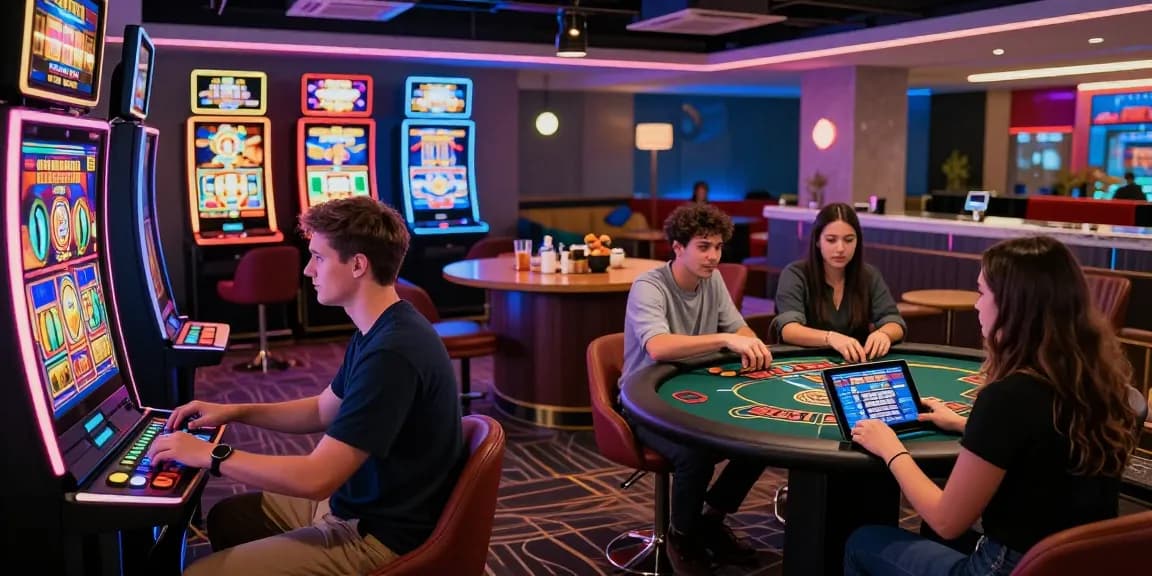 Engaging players exploring new online casinos UK in a modern gaming lounge