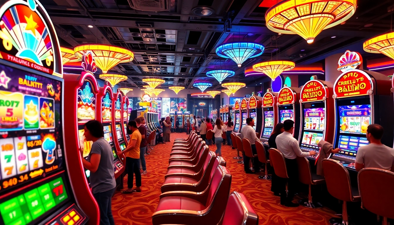Experience thrilling RTP slot gaming in a vibrant casino atmosphere with exciting machines.