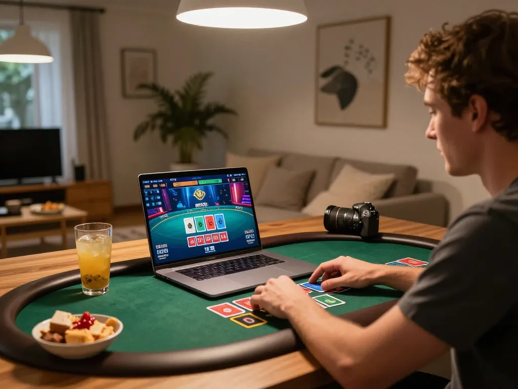 Kuwin player engaging in live dealer game from a cozy home environment