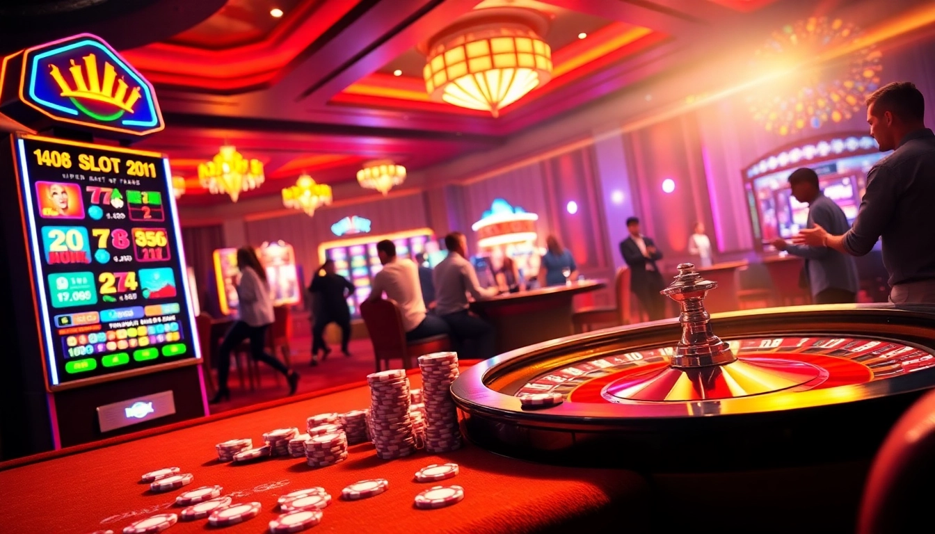 Thrilling IDN slot gameplay showcased with vibrant casino elements and players enjoying their experience.