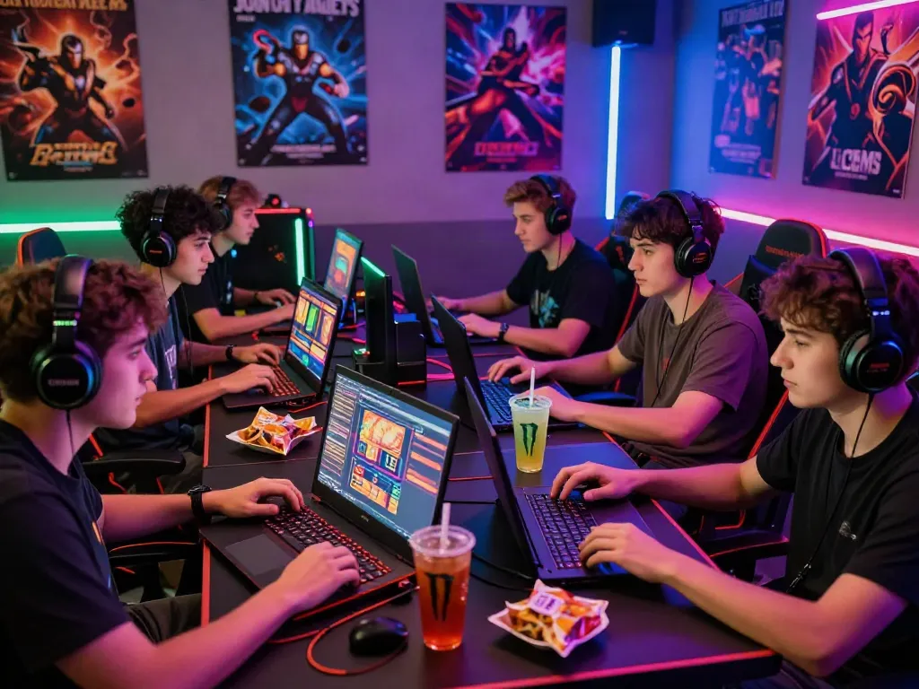 A group enjoying akunjp online gaming in a vibrant room.