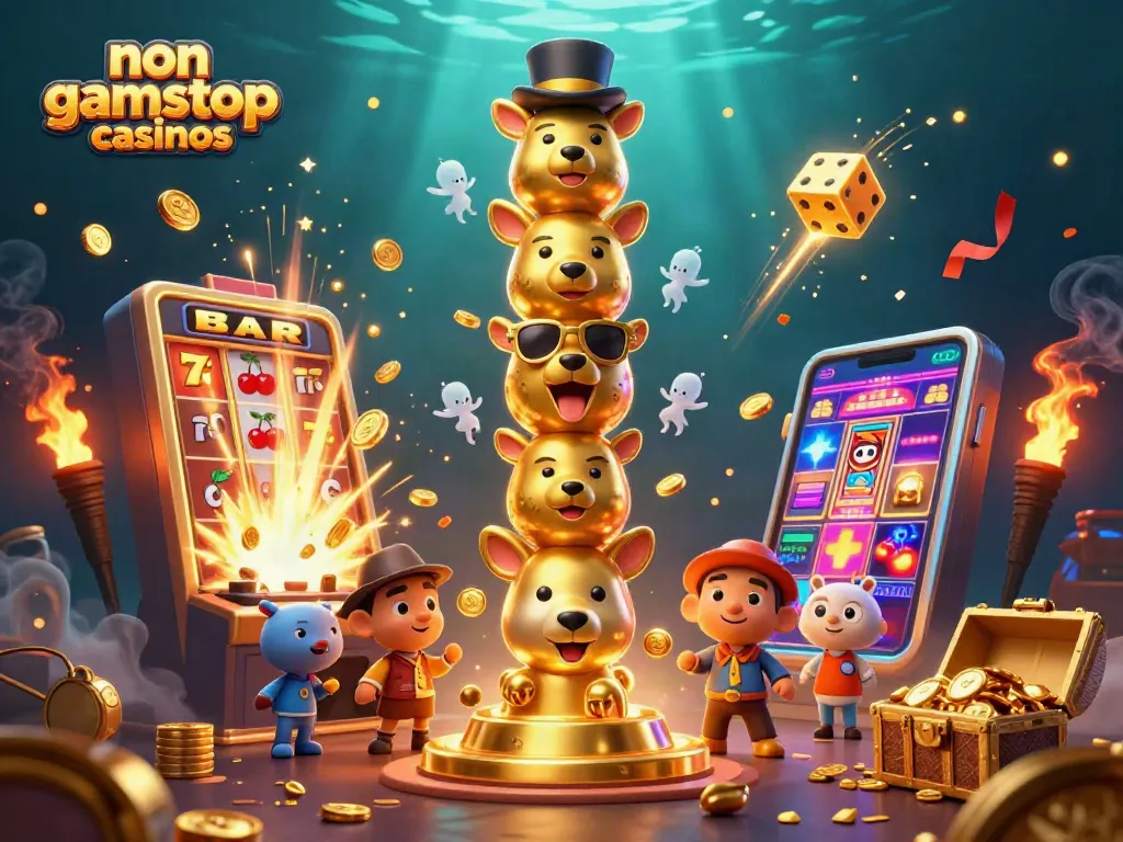 Enjoy winning at non gamstop casinos with a vibrant scene of an energetic casino-themed illustration