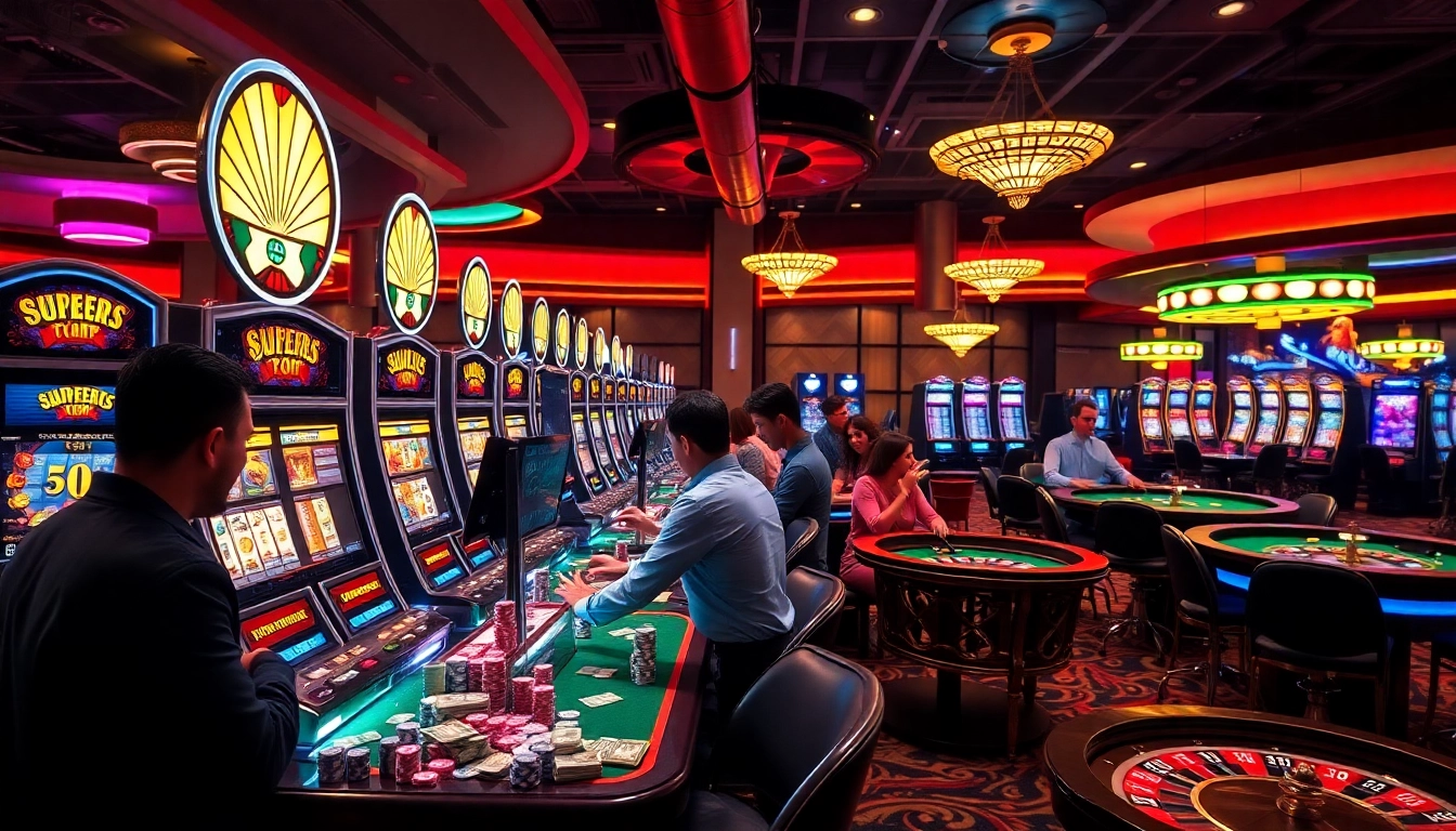 Players celebrating wins at a vibrant casino featuring slot gacor machines and exciting gambling atmosphere.