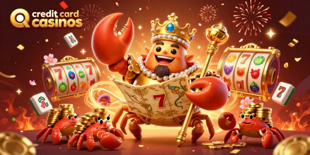 Experience exciting gaming at credit card casinos with joyful characters and vibrant slot elements.