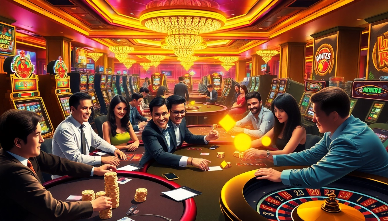 Experience the excitement of tr88 casino gaming with vibrant slot machines and eager players.