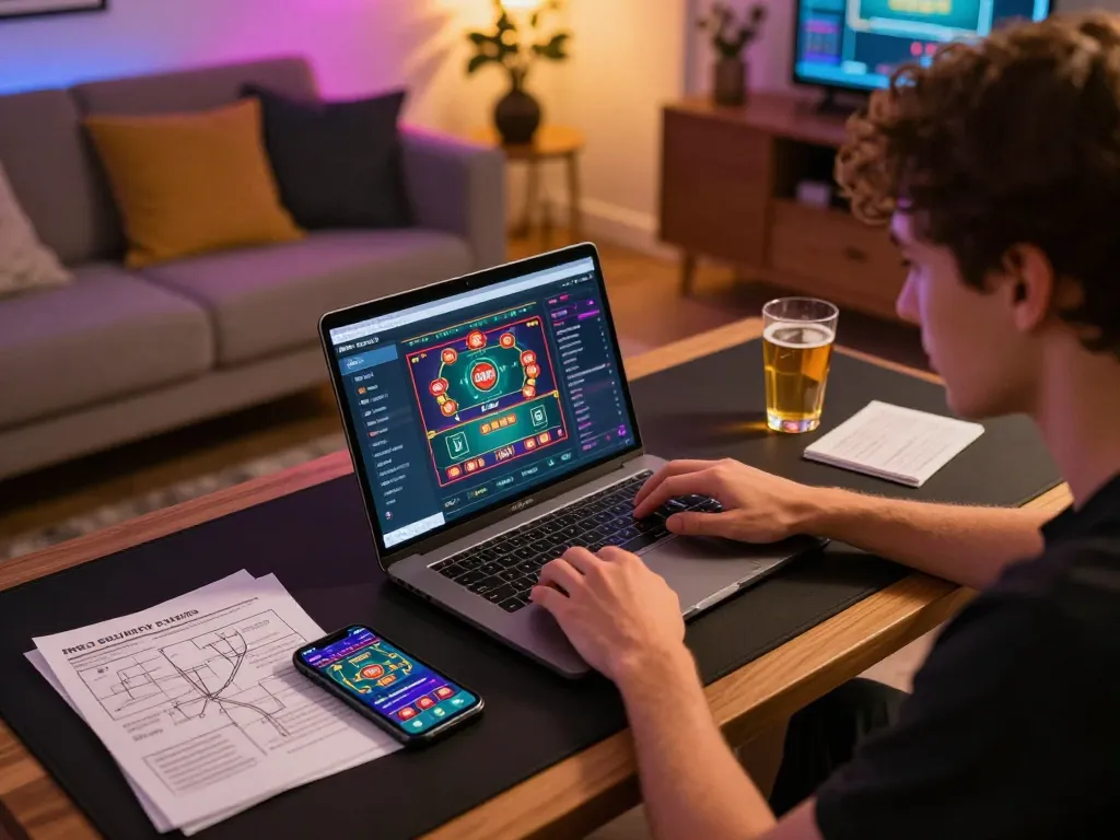 Engaging online gaming experience on https://rr88.navy/ with a laptop setup for strategic gambling.