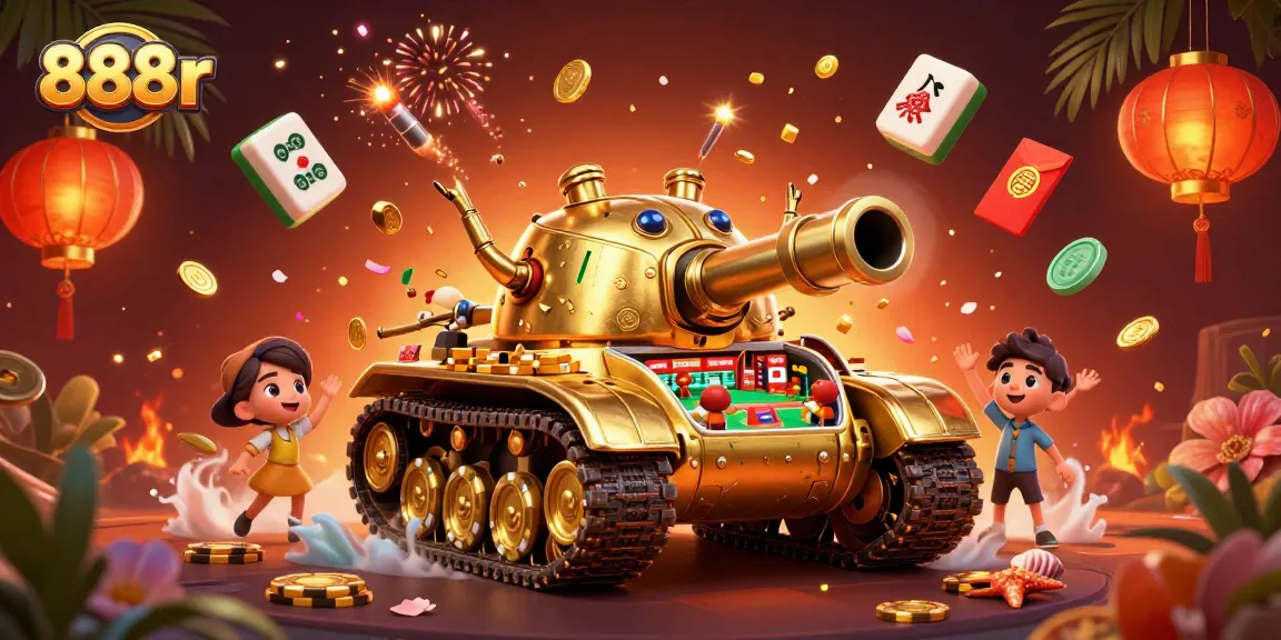Experience thrilling gameplay in 888r's unique casino world with vibrant animated characters and festive elements.