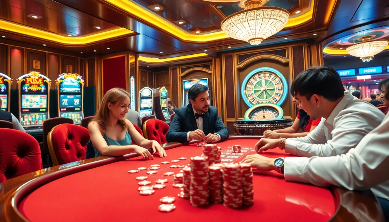 Experience high-stakes action at F8BET with exciting poker games and vibrant casino interiors.