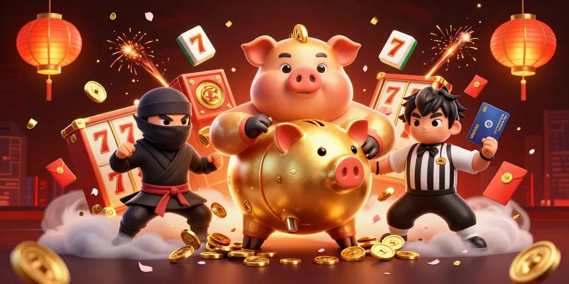 Spaceman game features a golden piggy bank wrestler amidst winning slots and colorful elements