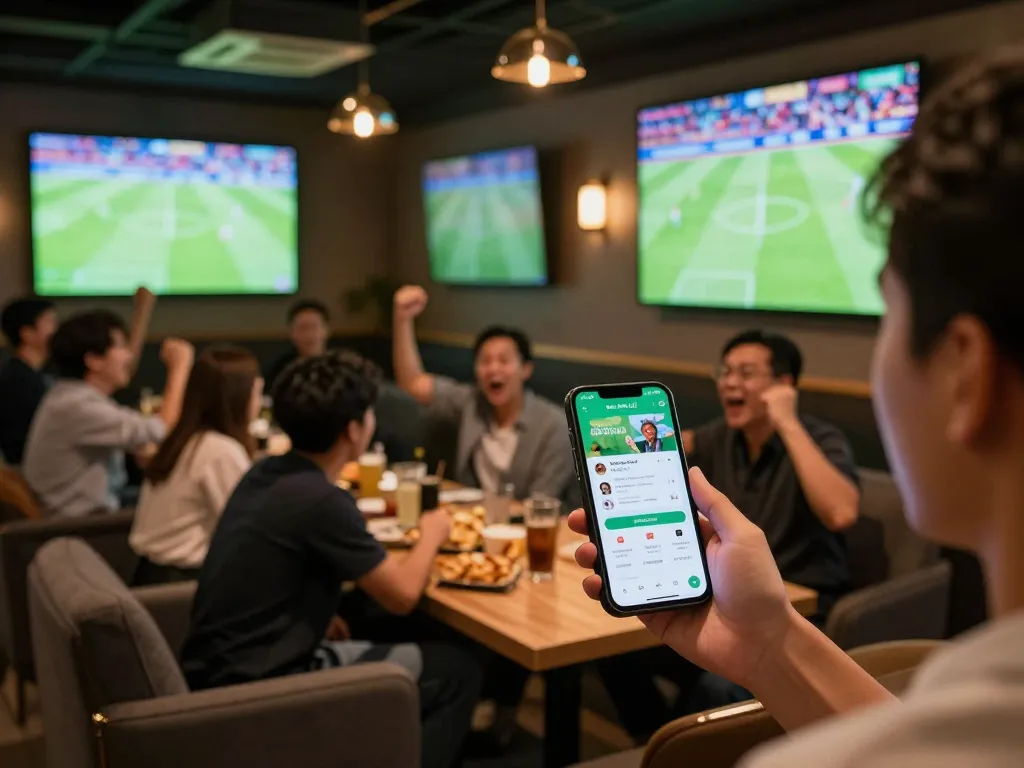 Fans engaging with 'keo nha cai' app while watching live football, capturing excitement and strategy.