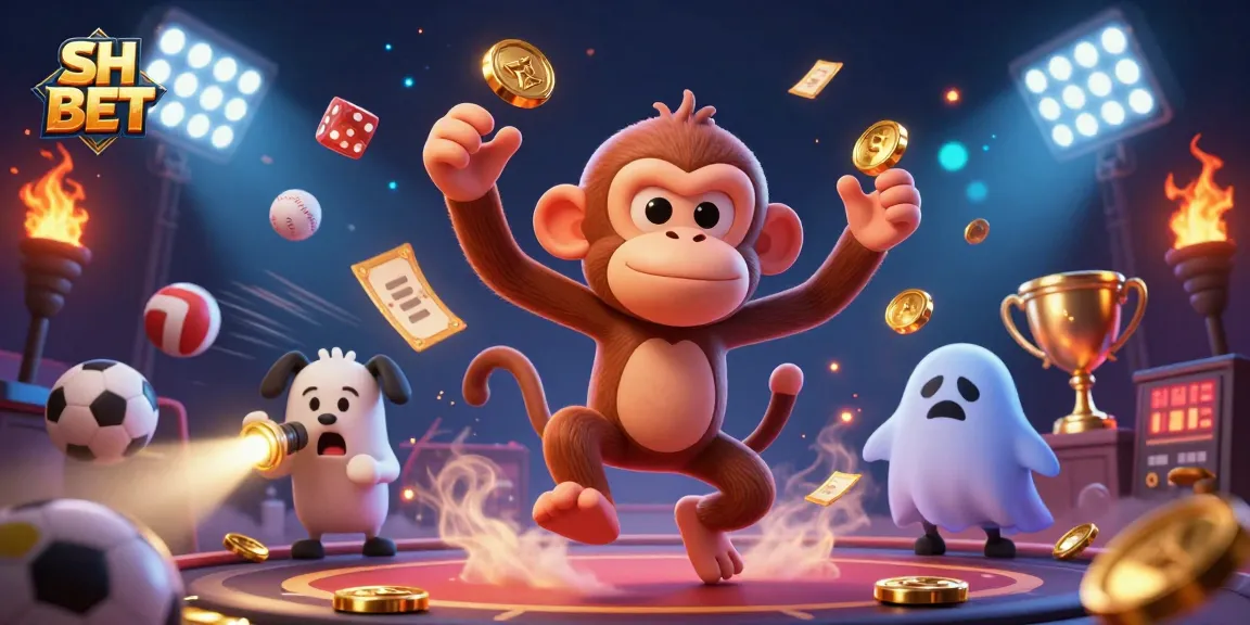 Engage with SH BET at the haunted casino as a playful monkey juggles golden treasures.