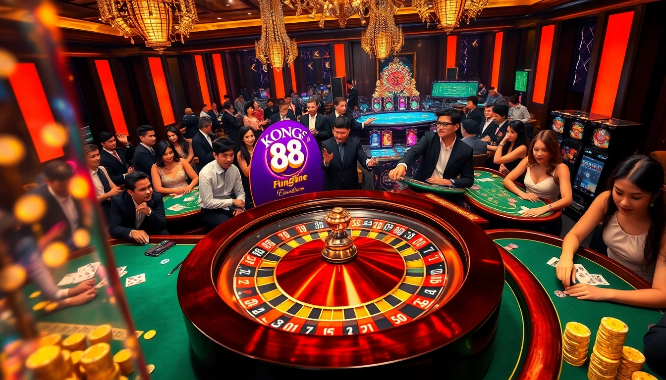 Poker players engaging at the KONG 88 casino table for an exciting gambling experience.