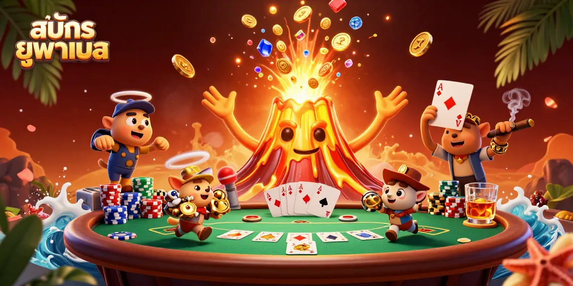 Win with สมัครยูฟ่าเบท as the golden volcano erupts in a treasure-filled casino scene.
